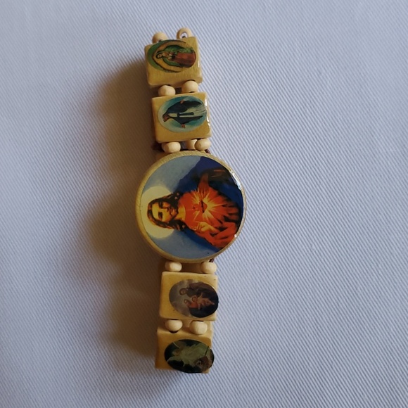 Christian Catholic Cross and Jesus Virgin Mary Saints Bracelets Wooden, Lot of 4 - Picture 5 of 12